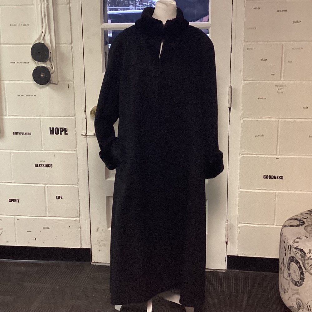 Albert Nipon Wool Long Coat Size 10 Black - image 1